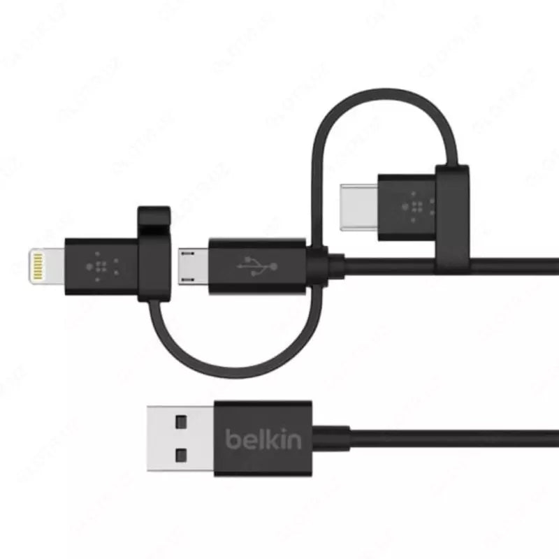Universal kabel "Belkin" USB 2.0 Micro USB/USB-C/ Lightning ulagichlari, 1,2 m