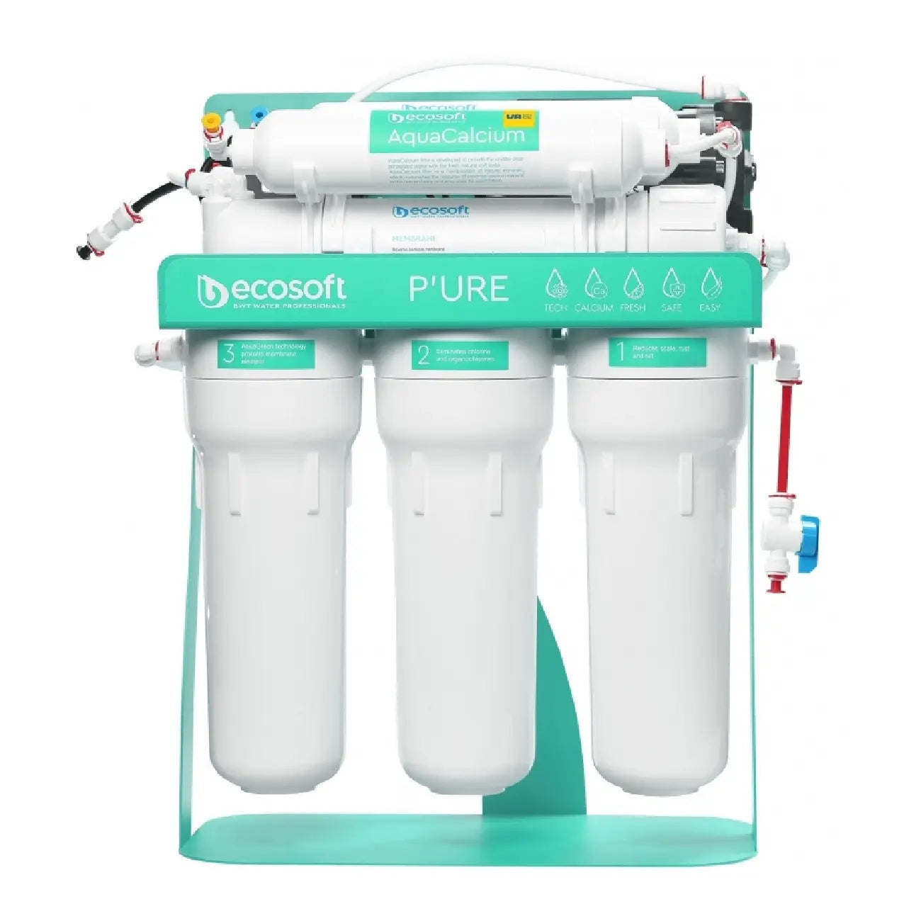 Teskari osmos filtri Ecosoft P‘URE AquaCalcium Mint, nasosli ramka, membrana 75gpd DuPont, APT MO675PSMACECO