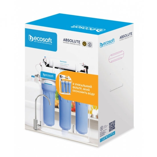 Ramkadagi nasosli Ecosoft Absolute teskari osmos filtri, membrana 75gpd DuPont, drenaj 1:1