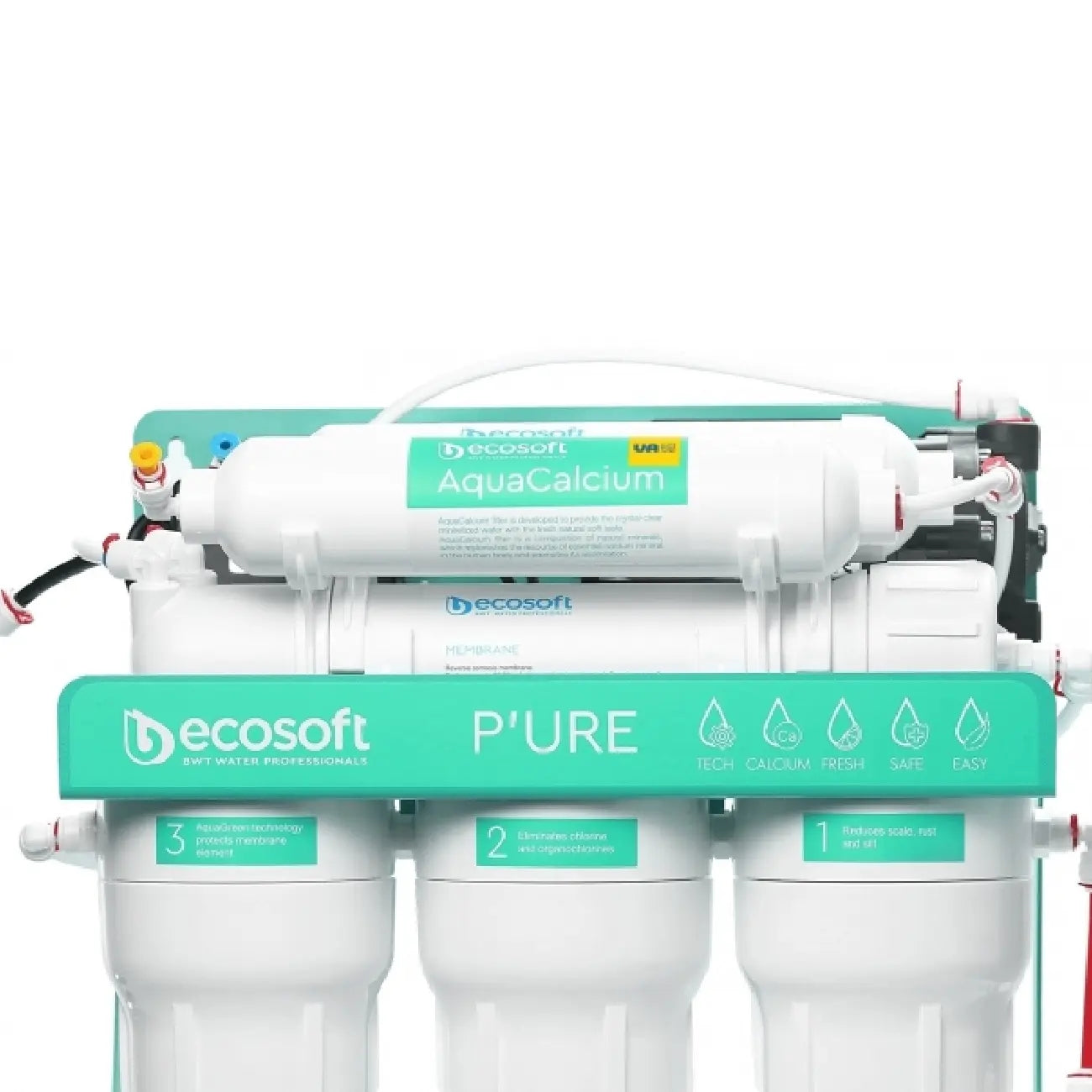 Teskari osmos filtri Ecosoft P‘URE AquaCalcium Mint, nasosli ramka, membrana 75gpd DuPont, APT MO675PSMACECO