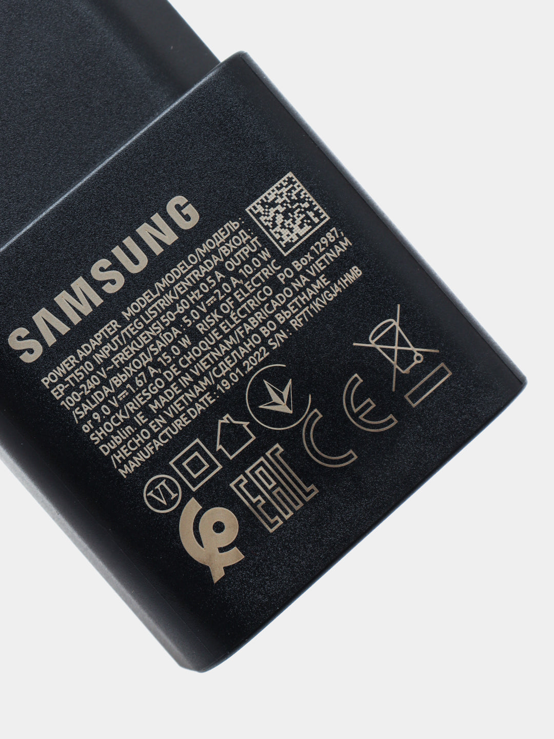 Zarydlash qurilma Samsung 15W, tez zaryadlovchi EP-T1510NBEGRU 15W Black Type-C to Type-C