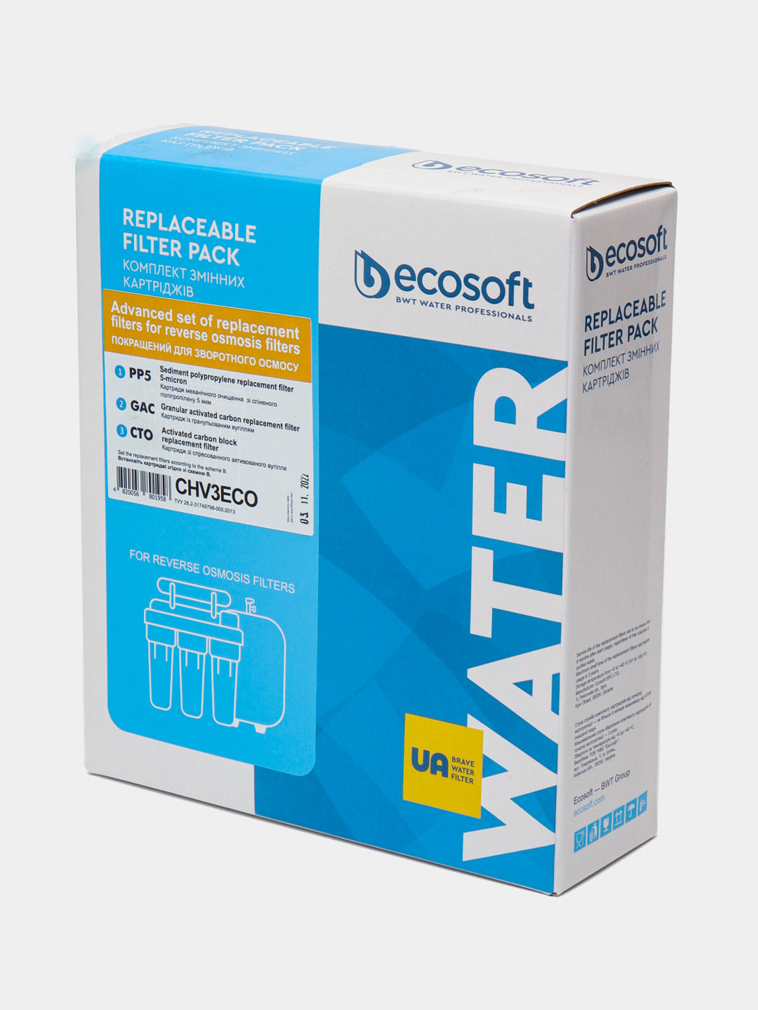 Yaxshilangan kartrij to'plami Ecosoft 1-2-3 teskari osmos filtri uchun