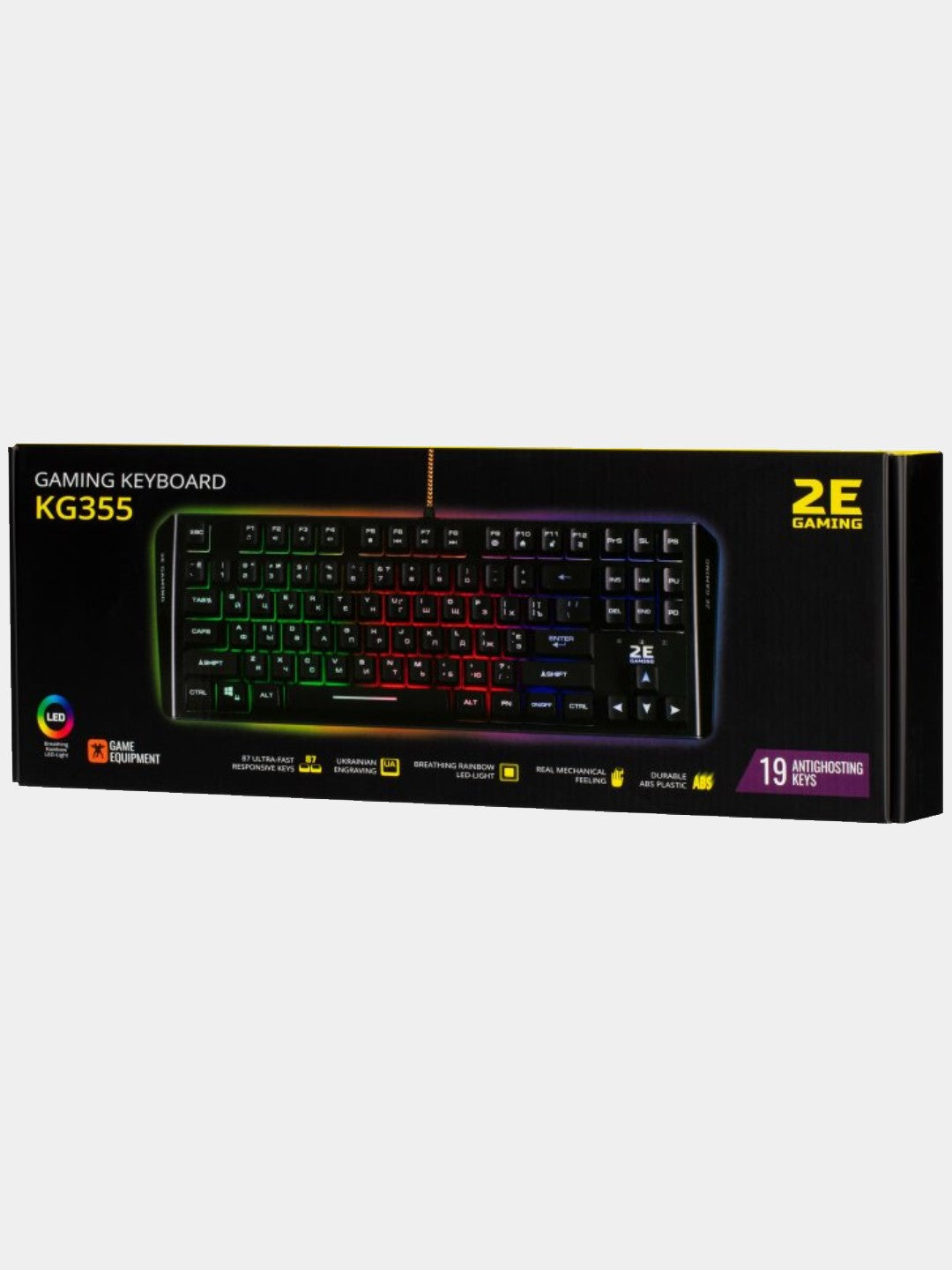 O‘yin simli membranali klaviatura 2E Gaming KG355 LED 87 key USB Black, 2E-KG355UBK