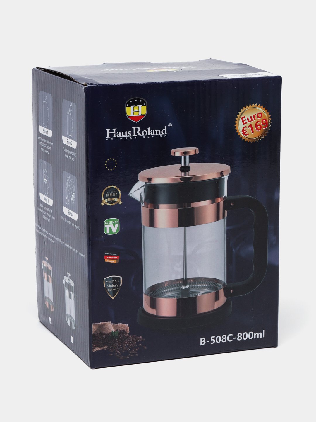 French-press choynak, pompa bilan, qahva va choy uchun 800 ml
