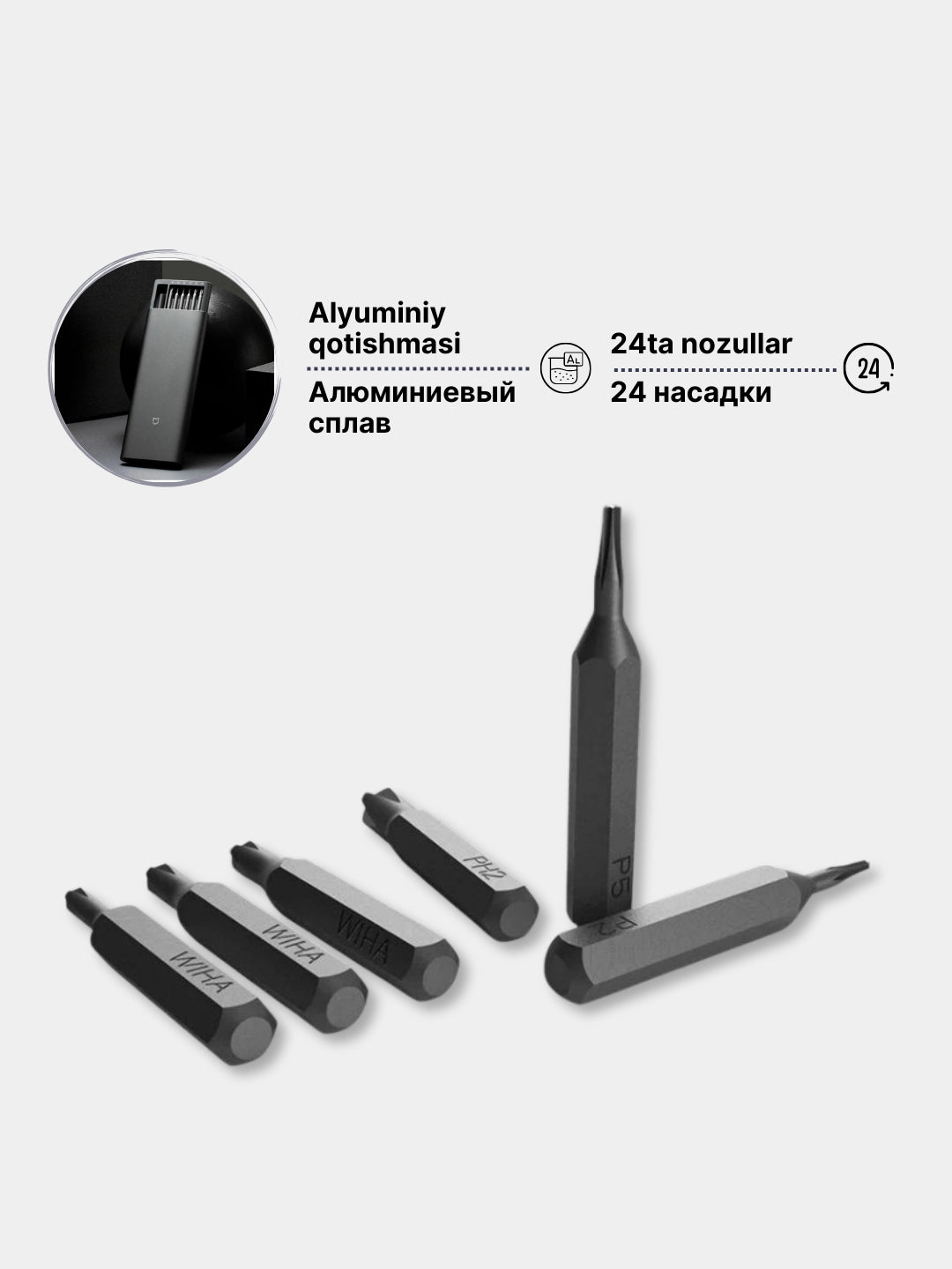 Aniq buragichlar toplami Xiaomi Mi Precision Screwdriver Kit, 24 yuqori aniqlikdagi bitlar
