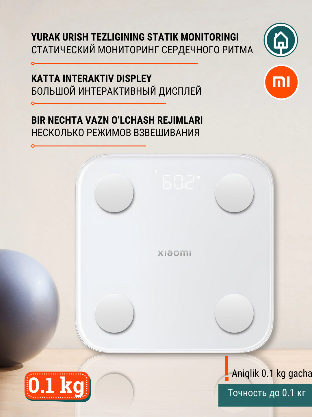 Aqlli tarozi Xiaomi Mi Body Composition Scale S400, 25 ta tana va sog'lik ko'rsatkichlari