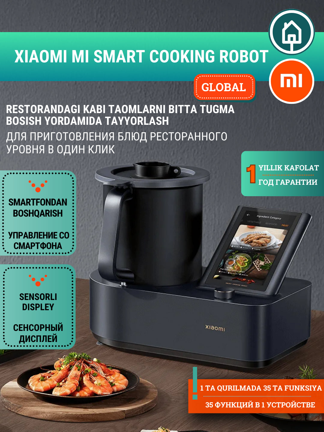 Aqlli pishirish roboti Xiaomi Mi Smart Cooking Robot, 35 ta oshxona jihozi o'rniga