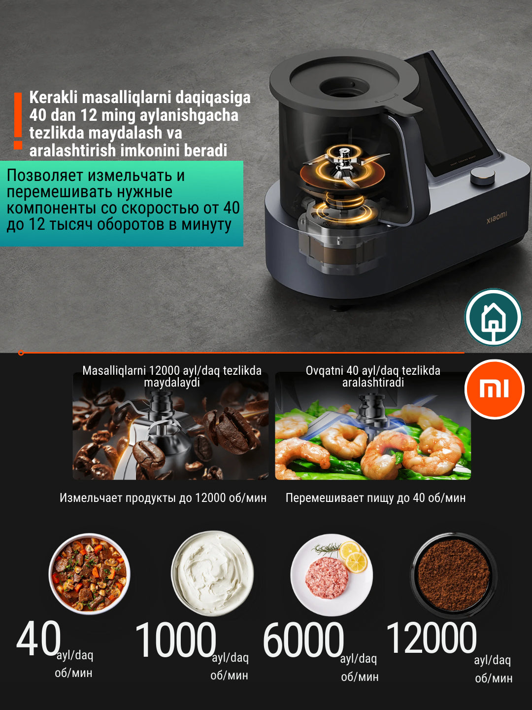 Aqlli pishirish roboti Xiaomi Mi Smart Cooking Robot, 35 ta oshxona jihozi o'rniga
