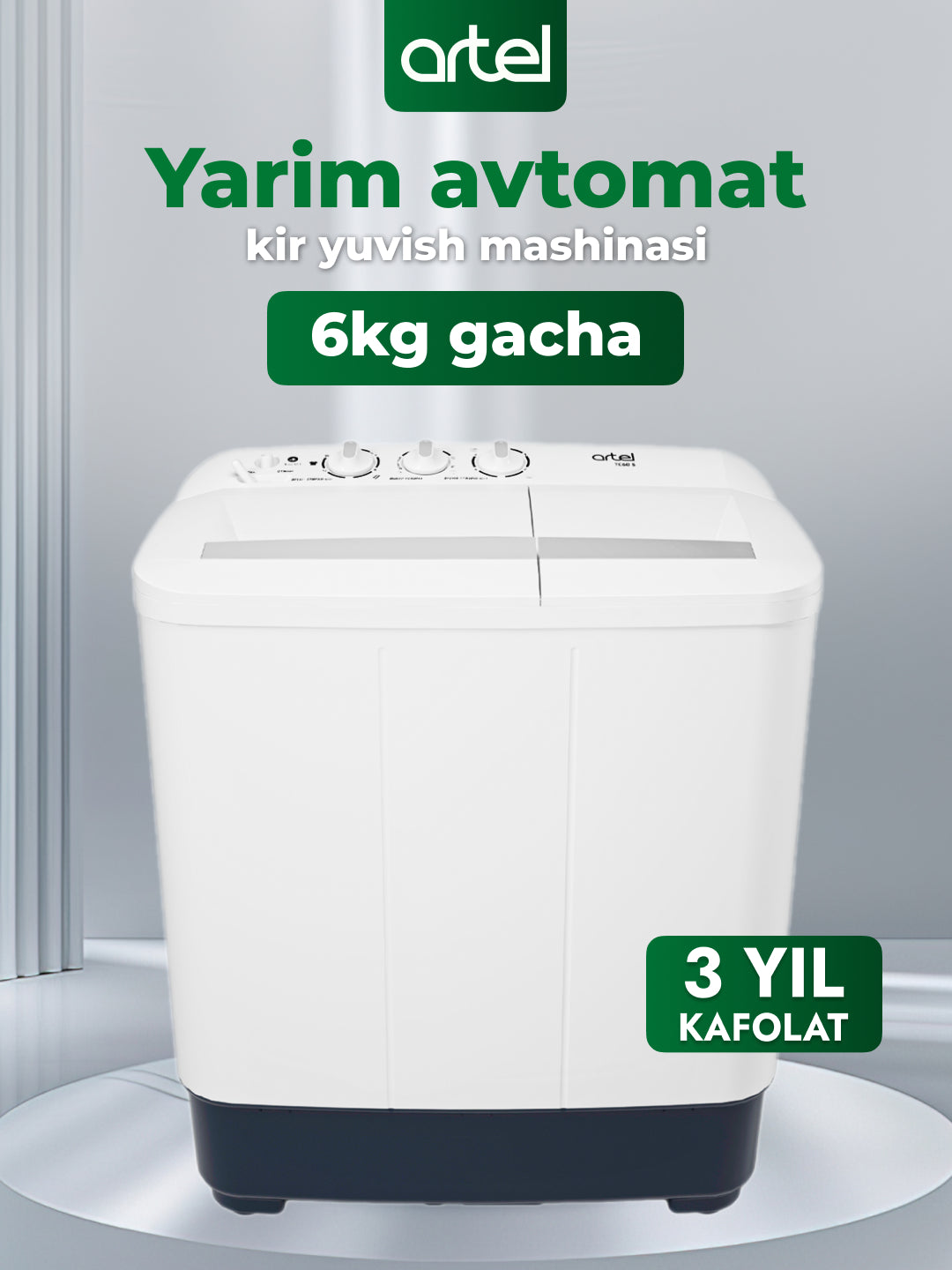 Yarim avtomat kir yuvish mashinasi Artel TC60, 6 kg