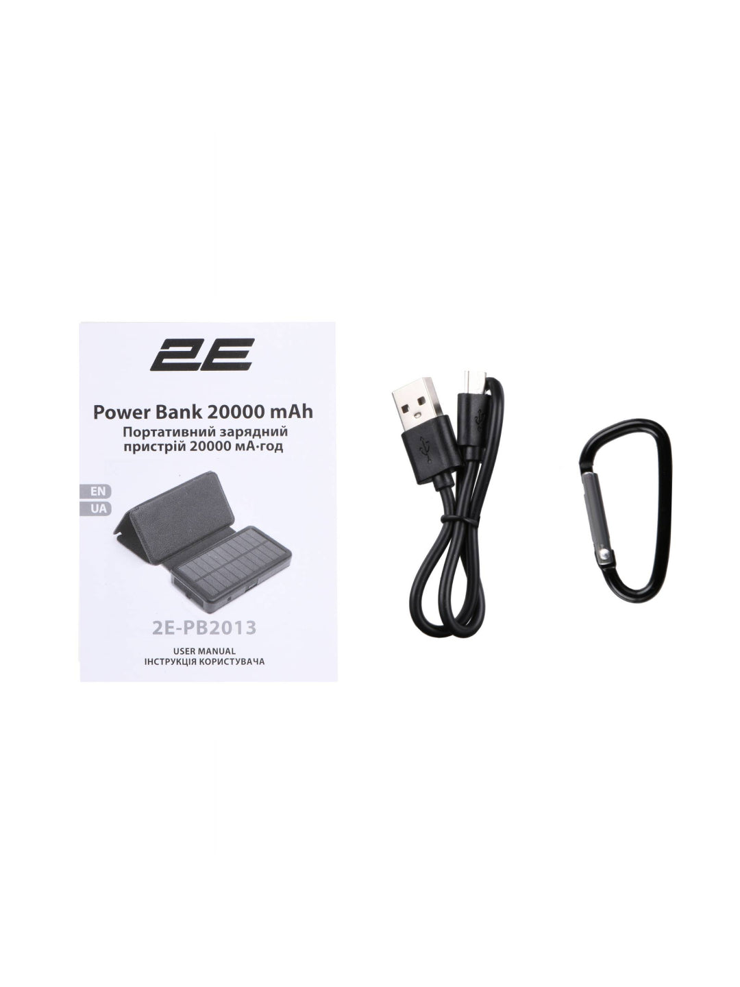 Power Bank quyosh batareyasi bilan 2E Solar 20000mAh, 2E-PB2013-qora