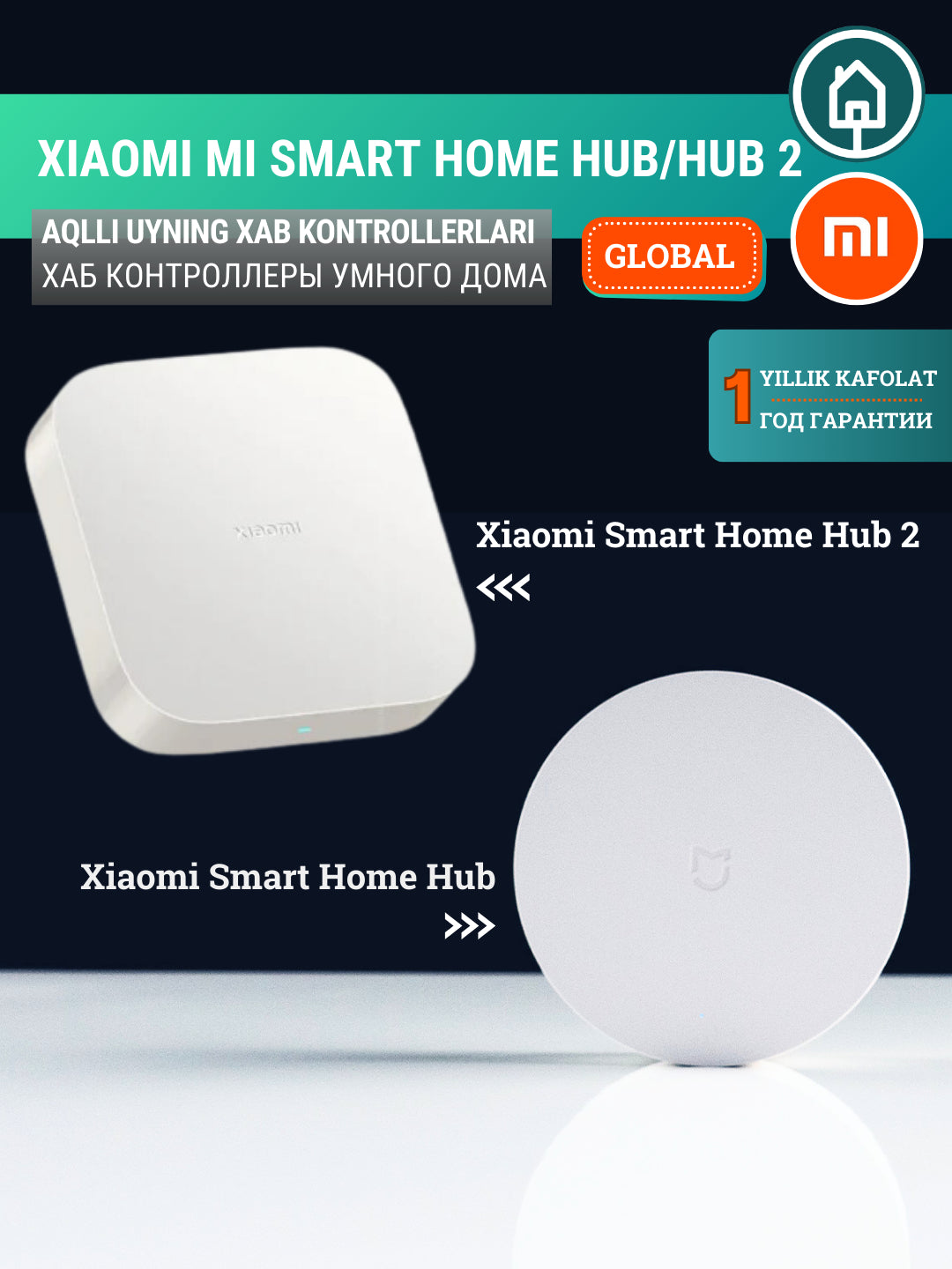 Xab kontroller Xiaomi Mi Smart Home Hub/Hub2 Wi-Fi, Bluetooth orqali quvvatlovchi
