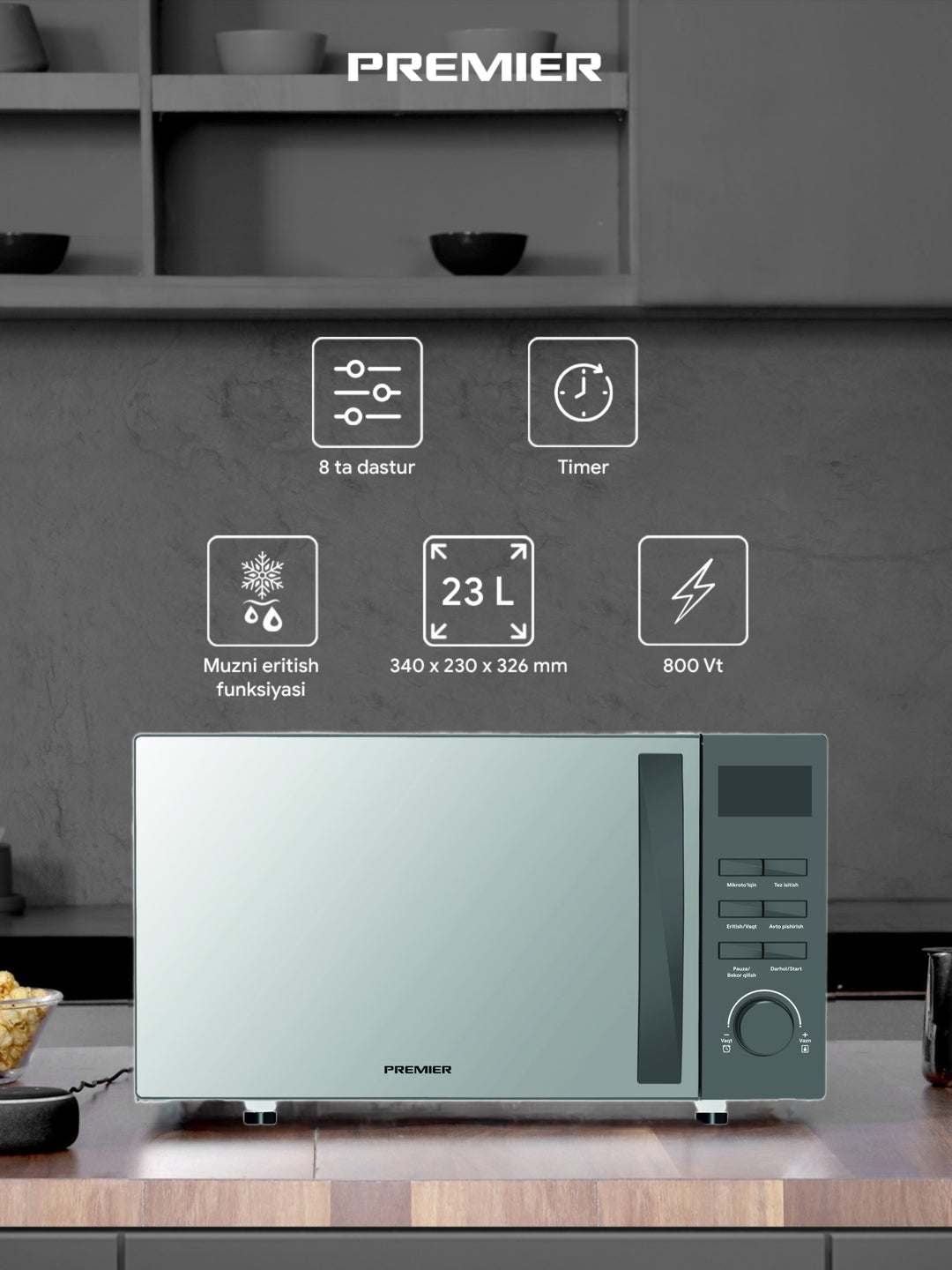 Mikroto'lqinli pech Premier PRM-20MW-LA6, 23 litr