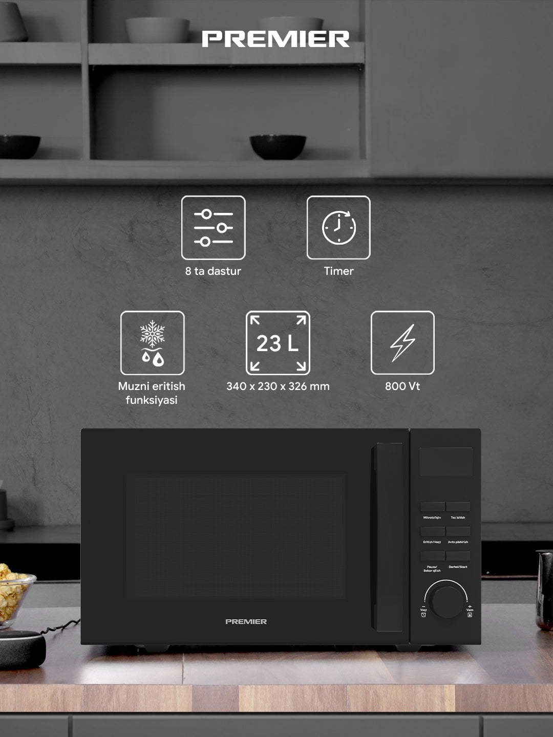 Mikroto'lqinli pech Premier PRM-20MW-LA6, 23 litr