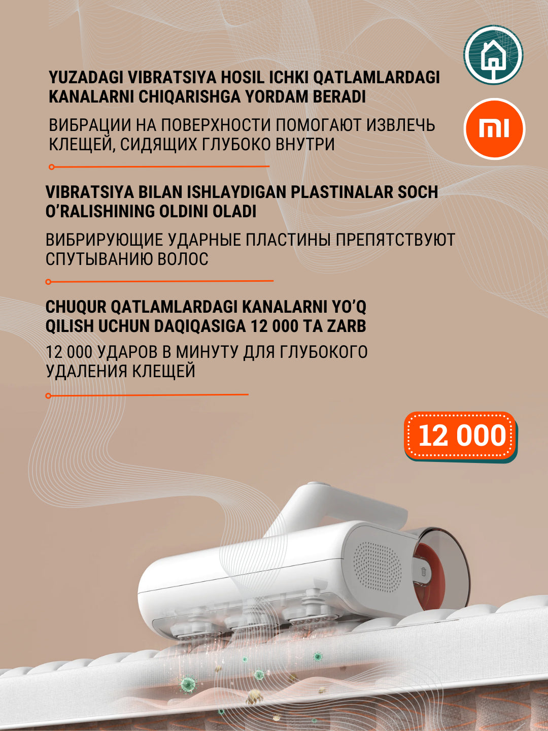 Chang kanalaridan tozalash uchun Xiaomi Mi Dust Mite portativ changyutgichi
