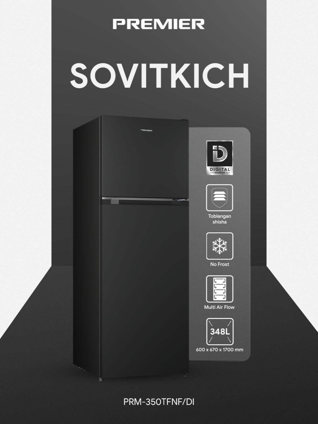 Sovutgich Premier PRM-350TFNF, No Frost, Inverter, 348 l
