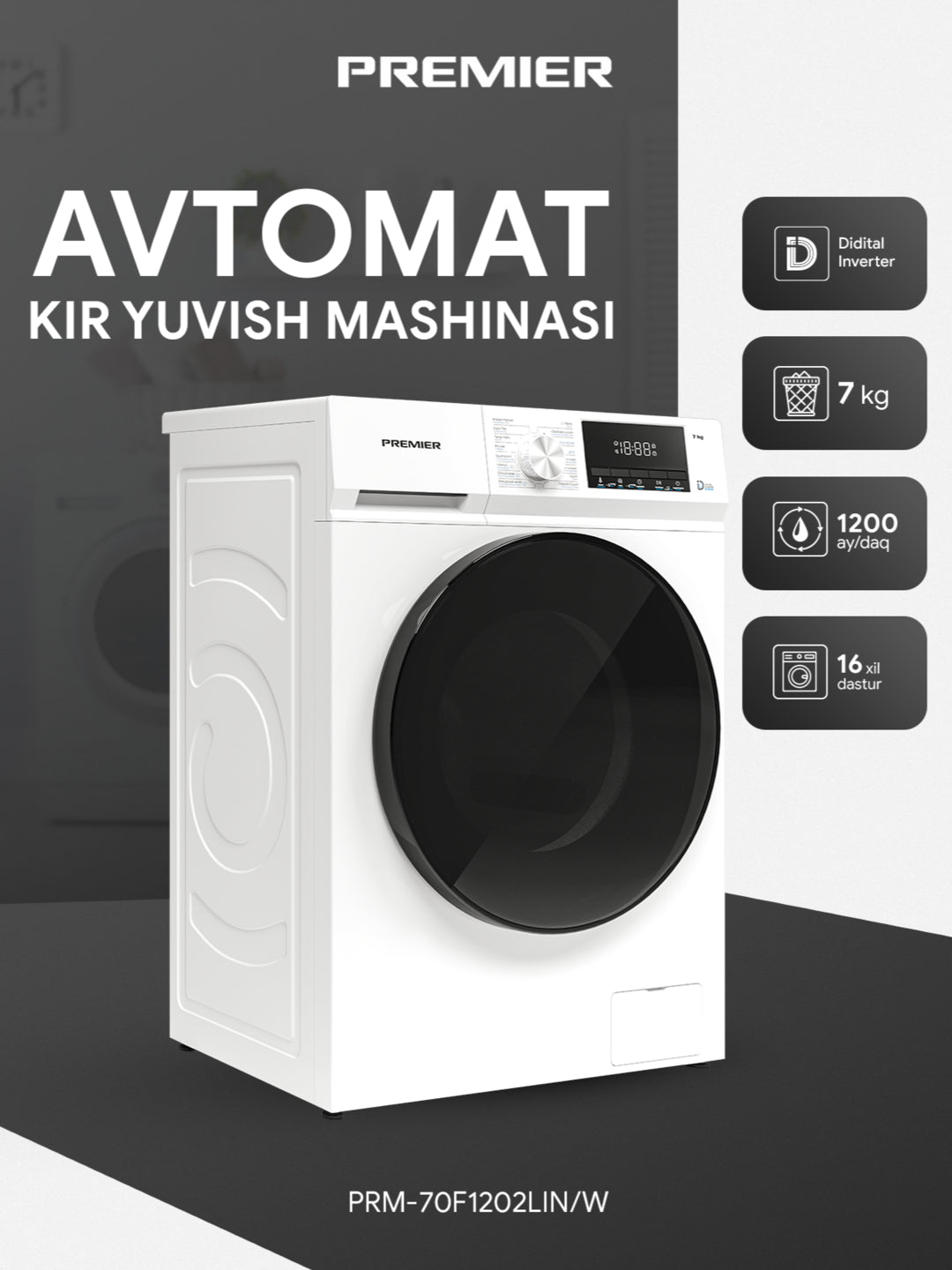 Kir yuvish mashinasi Premier PRM70F1202LIN/W