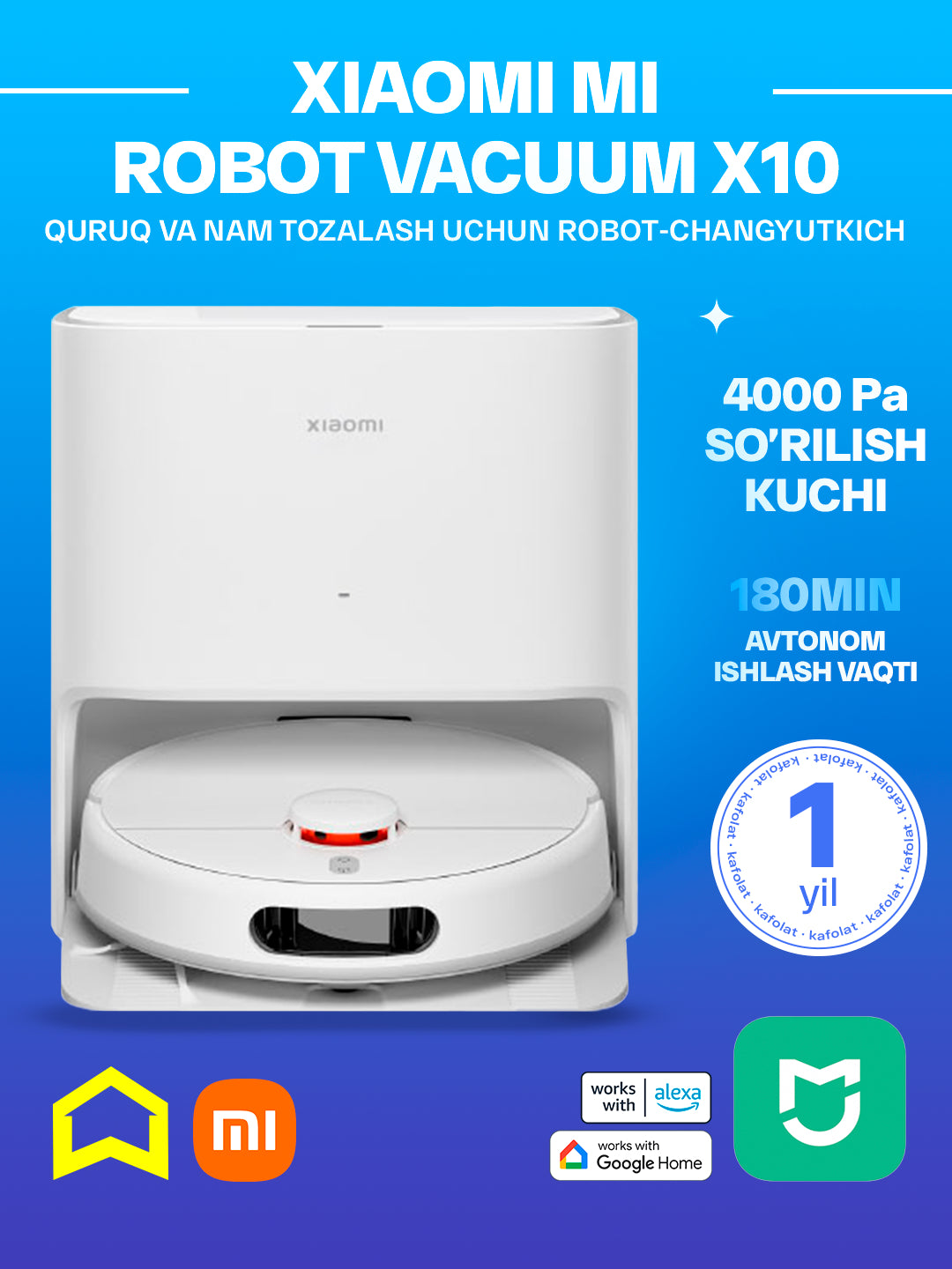 Aqlli robot changyutgich Xiaomi Mi Robot Vacuum X10, X10+, X20+, o'zini tozalash bazasi