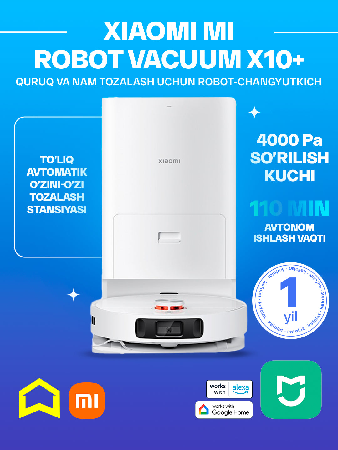 Aqlli robot changyutgich Xiaomi Mi Robot Vacuum X10, X10+, X20+, o'zini tozalash bazasi