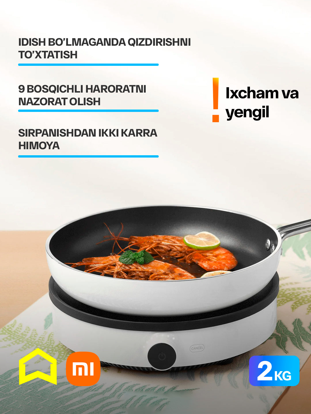 Stol usti induksion plitasi Xiaomi Mi Induction Cooker Lite Global, 9 isitish darajasi
