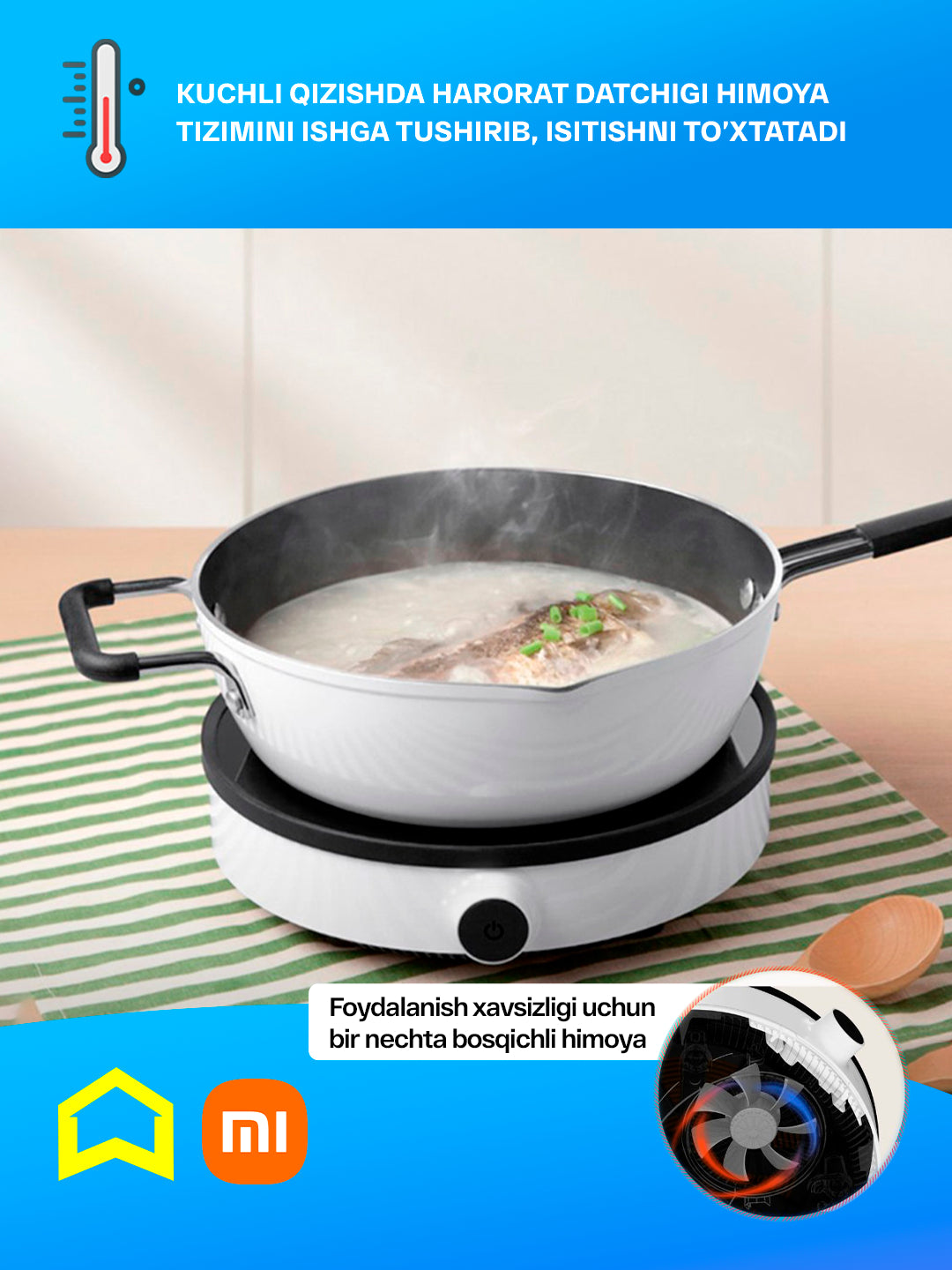 Stol usti induksion plitasi Xiaomi Mi Induction Cooker Lite Global, 9 isitish darajasi