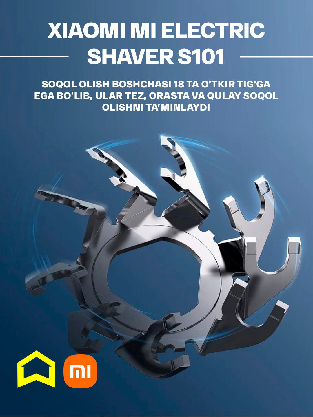 Elektr ustara Xiaomi Mi Electric Shaver S101, 60 kungacha qoshimcha quvvatlashsiz