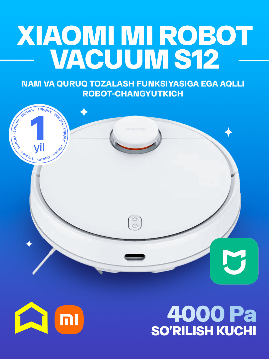 Aqlli robot changyutgich Xiaomi Mi Robot Vacuum S12 Global, quruq va nam tozalash