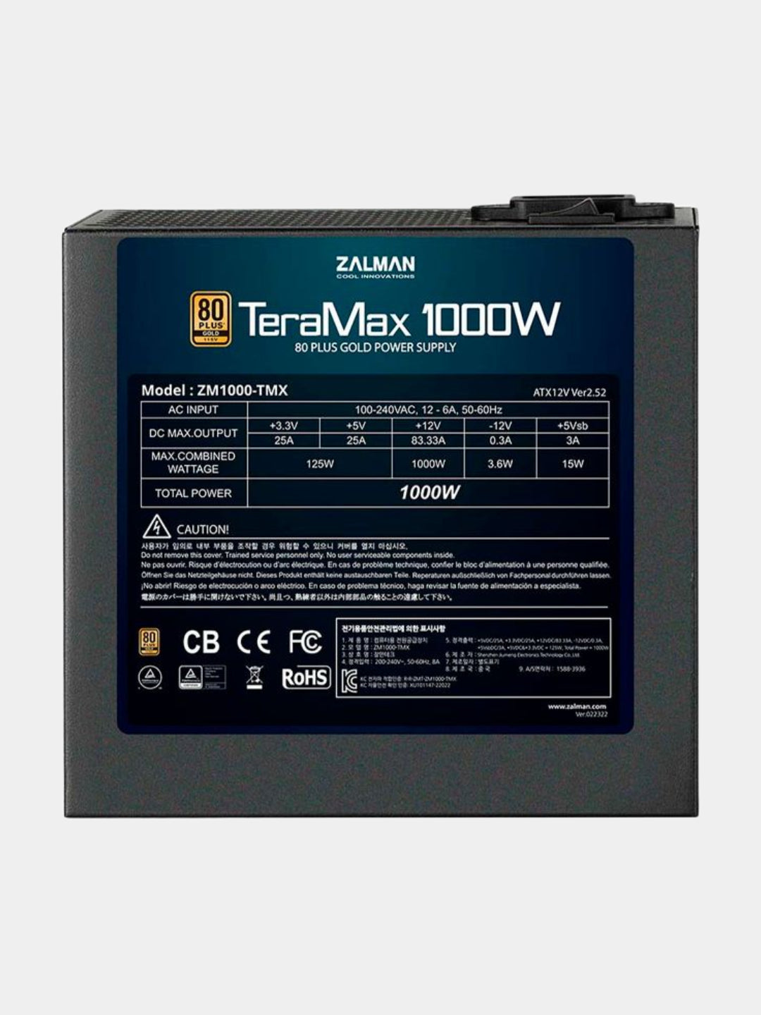 Elektr ta'minoti Zalman Elektr ta'minoti TeraMax 1000-TMX, 1000 Vt