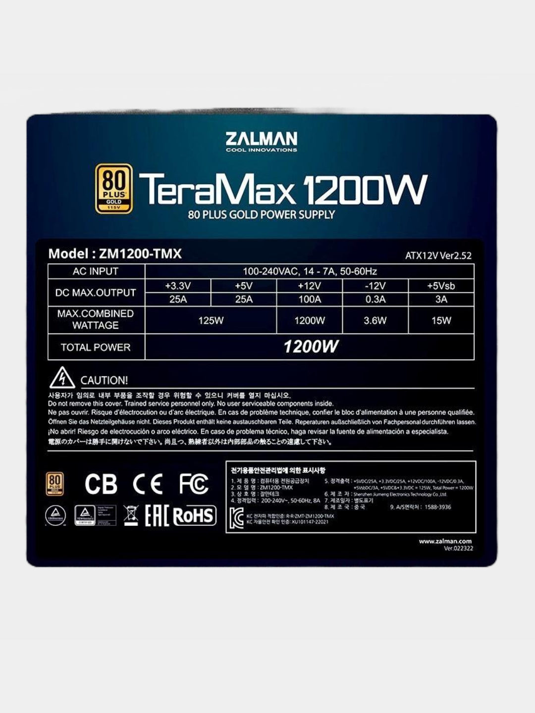 Elektr ta'minoti Zalman Elektr ta'minoti TeraMax 1200-TMX 1200 Vt