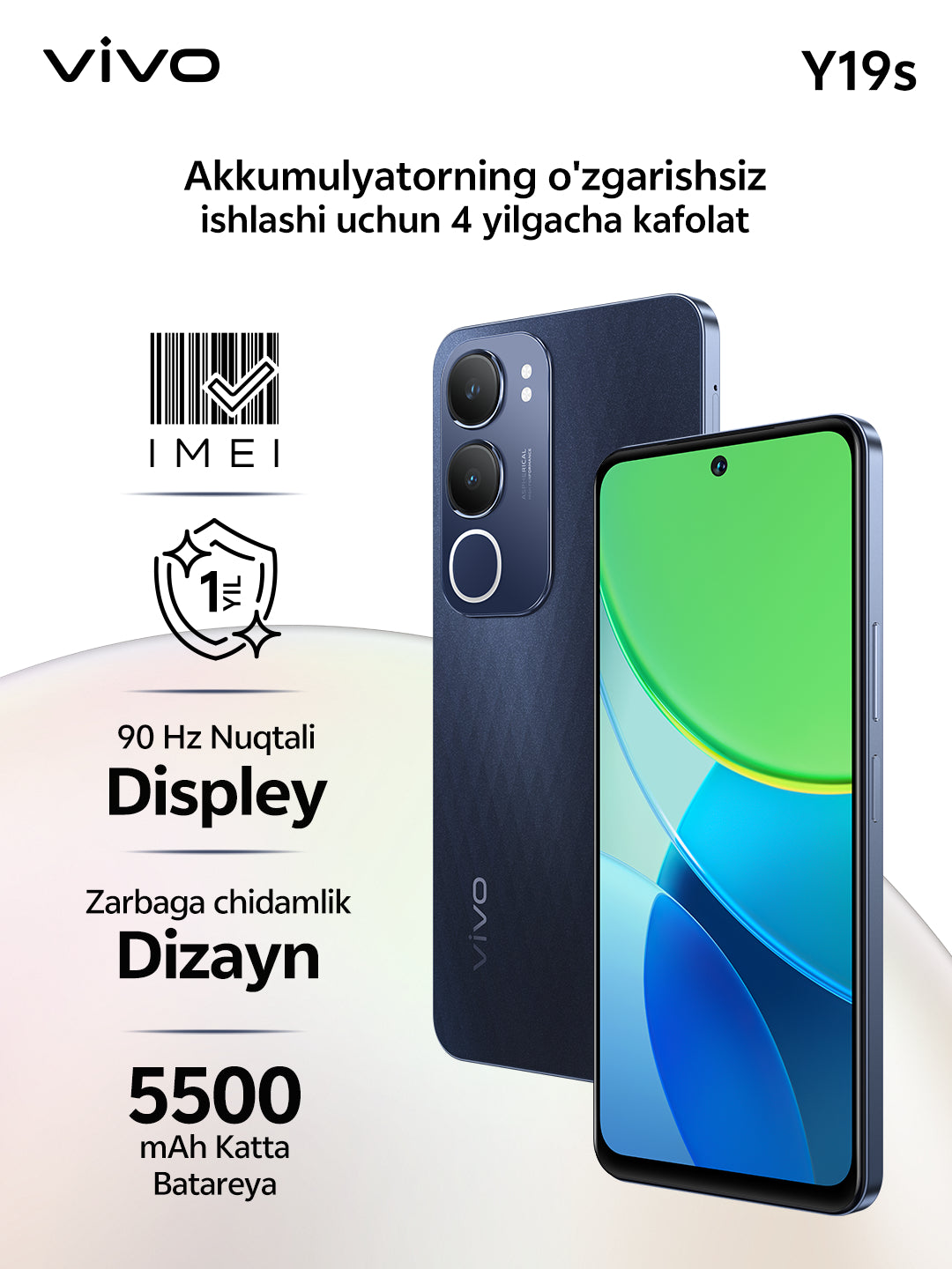 Smartfon Vivo Y19s 6RAM 128GB hotira, 5500mAh, 15W