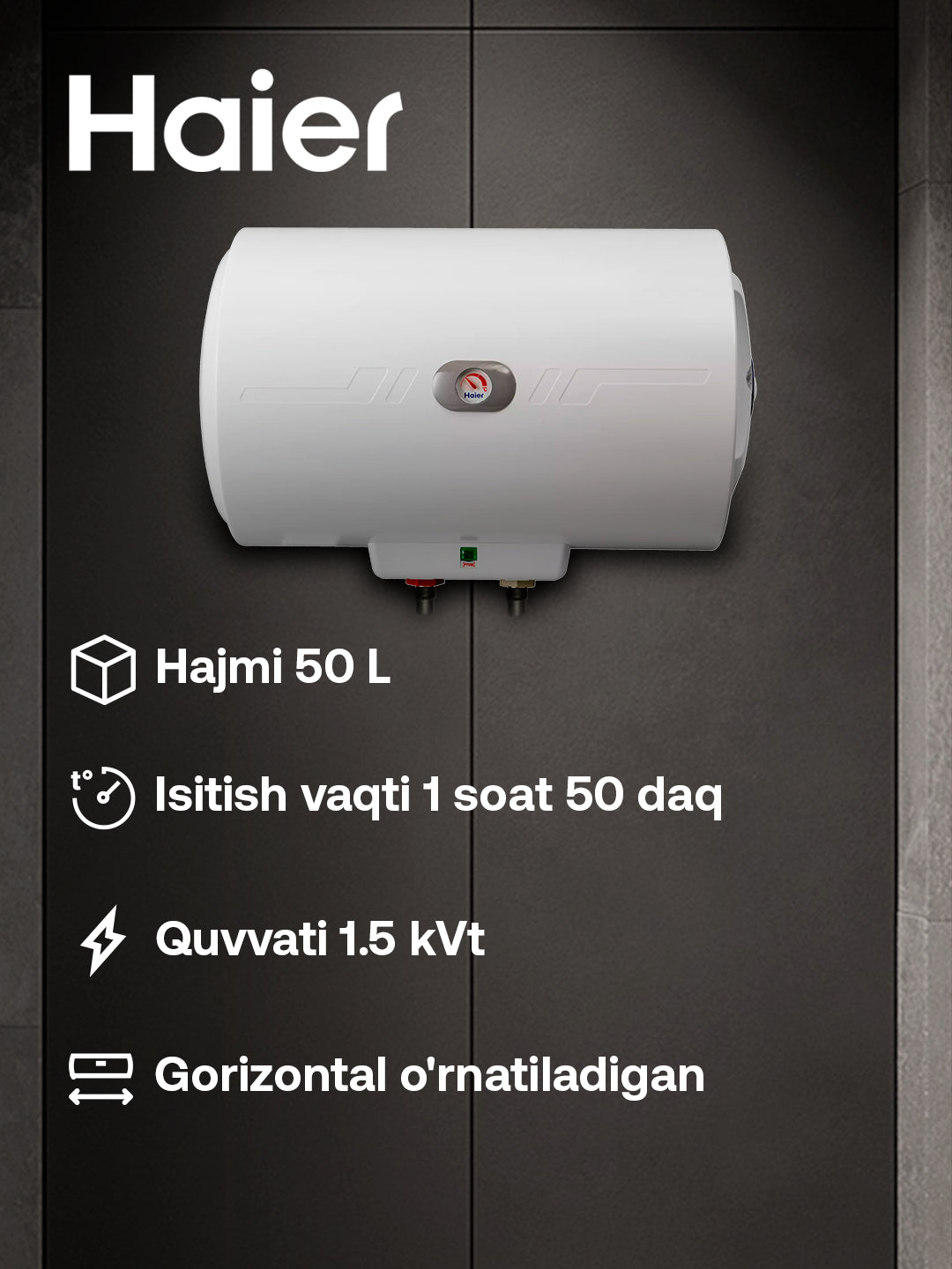 Suv isitgichi Haier FCD-JTHA50-III ET, 50 litr, 7 yillik ichki bak kafolati