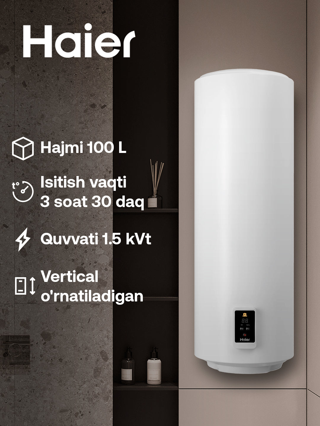 Haier elektr suv isitgichi 100 litr, 7 yillik kafolat ichki bak uchun ES100V-A5