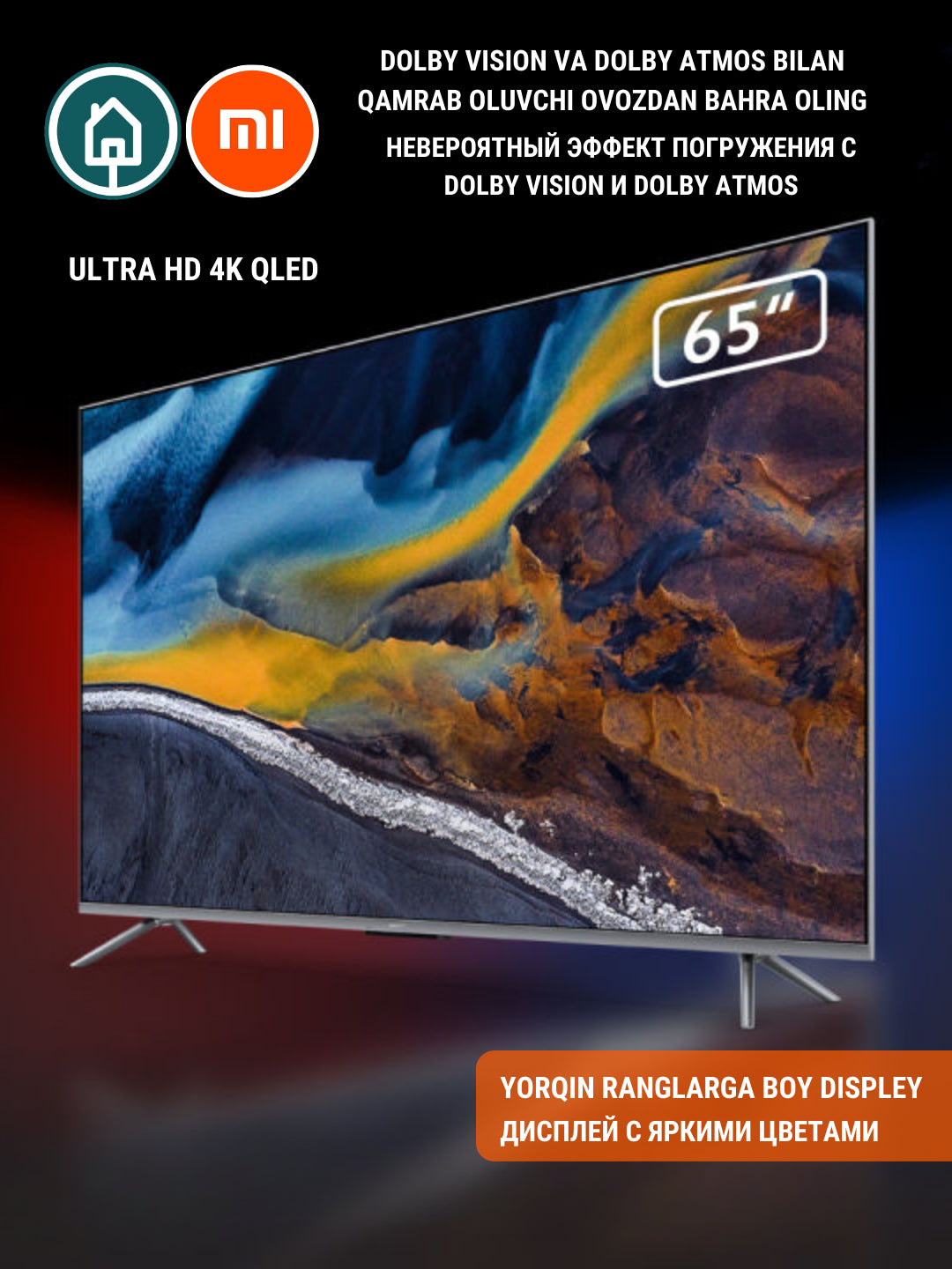 Aqlli smart televizori Xiaomi Mi TV Q2 65 Global, 60 Gs, 4K, ovozli boshqarish