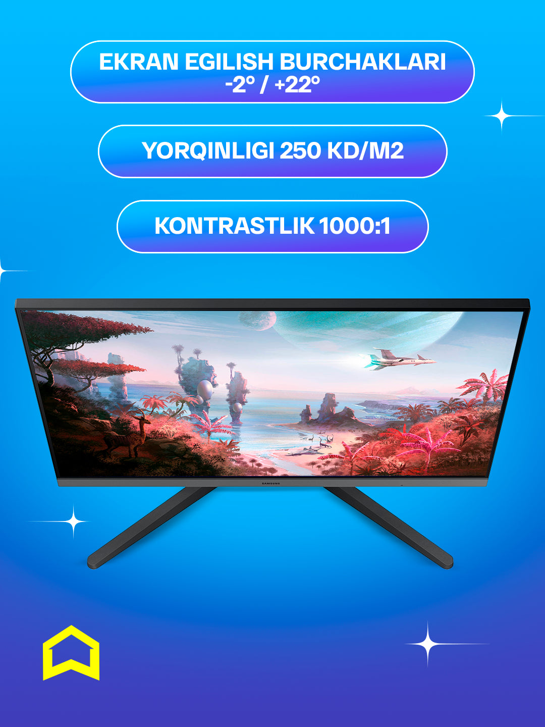 Monitor Samsung Mainstream 24" dyuymli, oyin uchun mos, Full HD 100Hz IPS