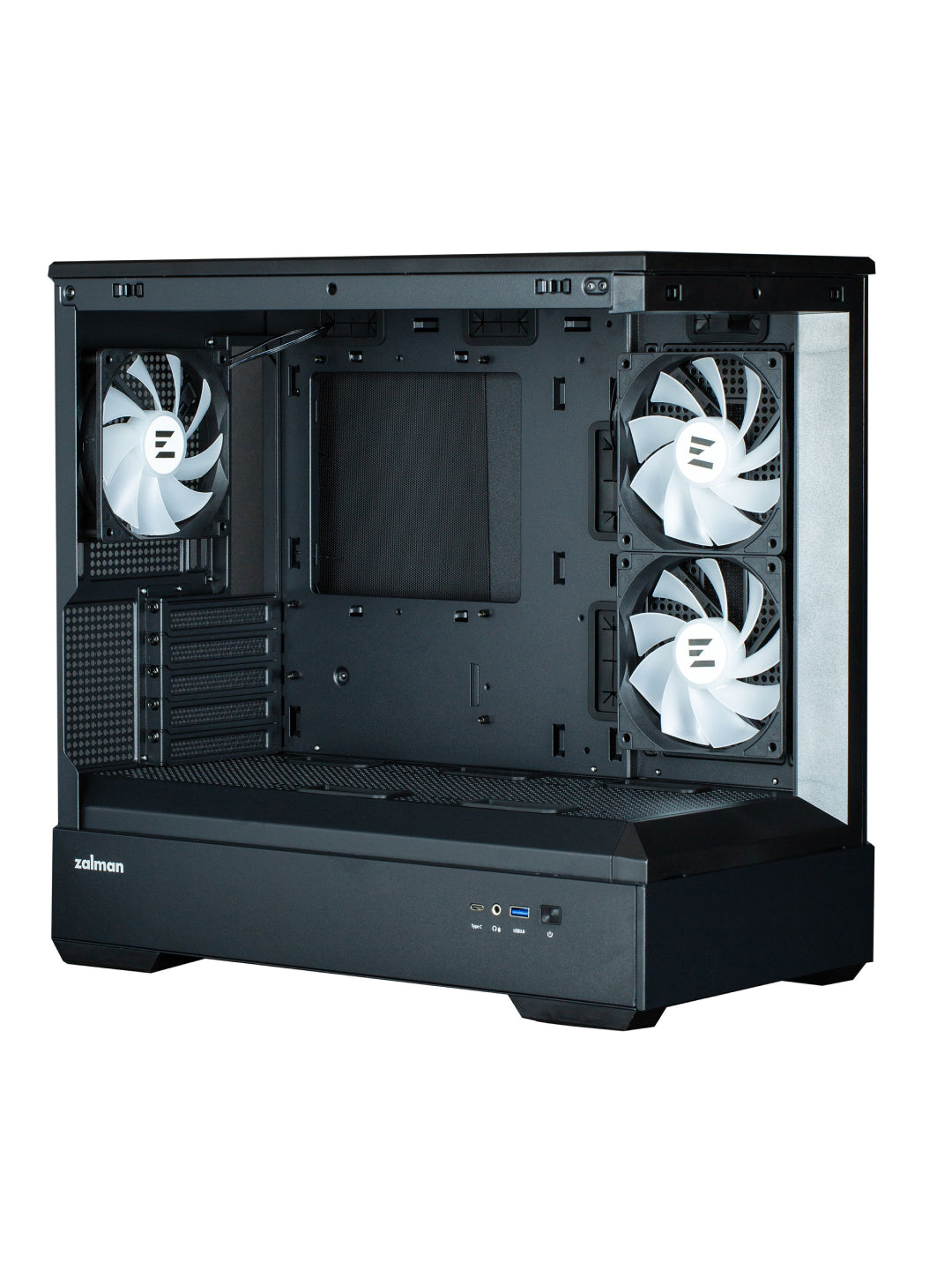 Zalman P30 BLACK V2 korpusi, 3 ventilyator, oyinlar uchun Micro-ATX toplami Qora