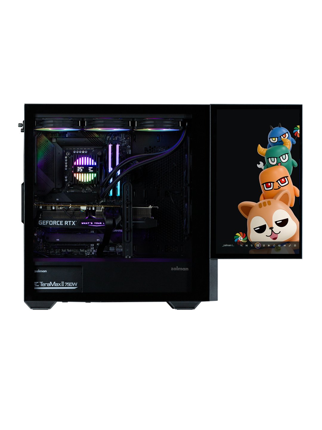 Zalman Z10DS kompyuter korpusi, ekranli, oynali, ARGB yoruglik, komplektda 3 kuler