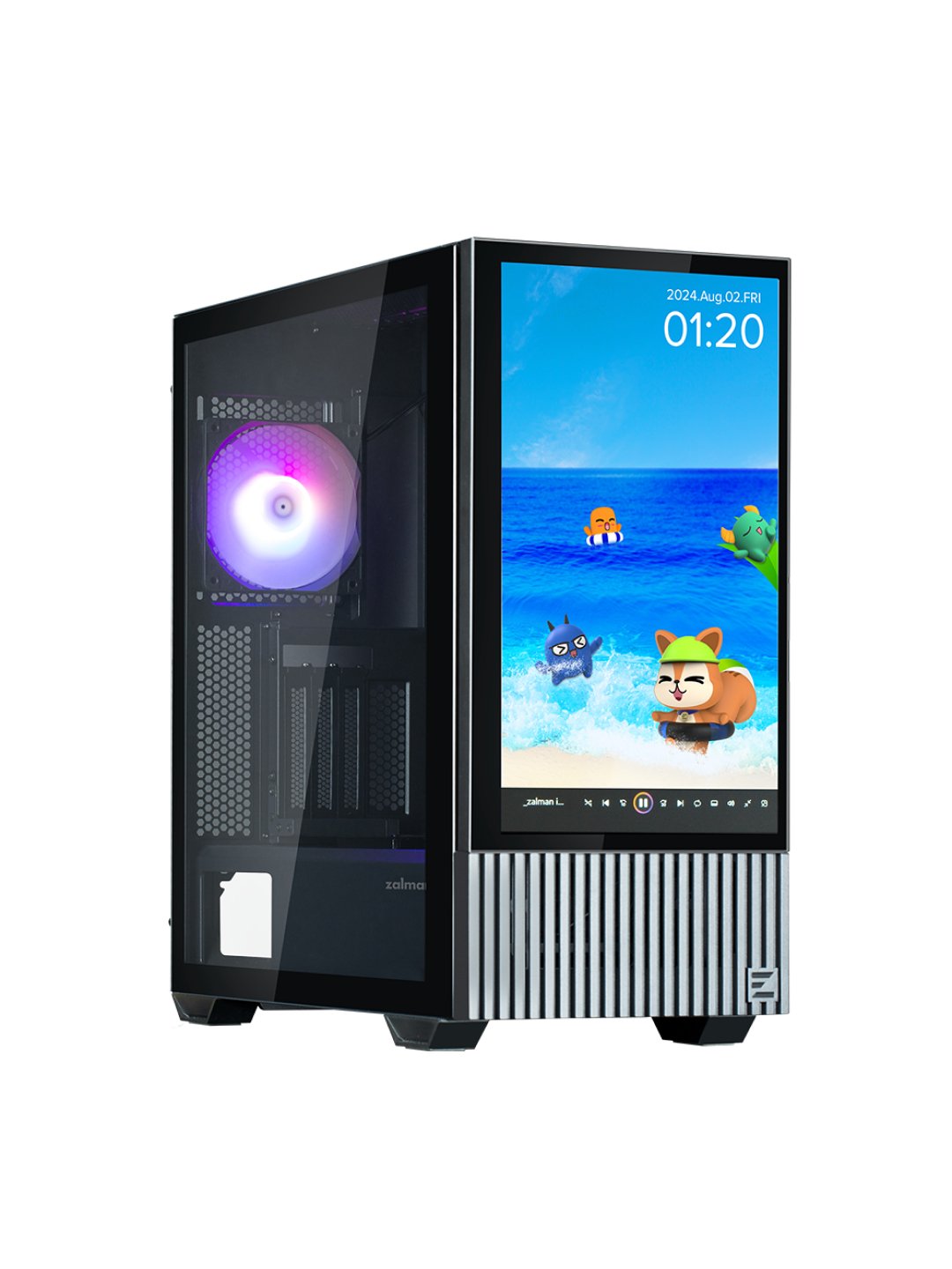 Zalman Z10DS kompyuter korpusi, ekranli, oynali, ARGB yoruglik, komplektda 3 kuler