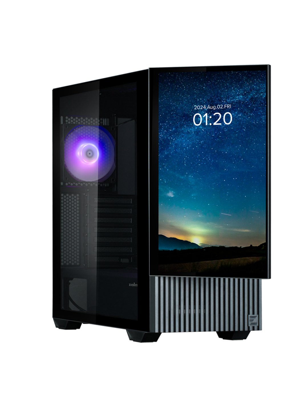 Zalman Z10DS kompyuter korpusi, ekranli, oynali, ARGB yoruglik, komplektda 3 kuler