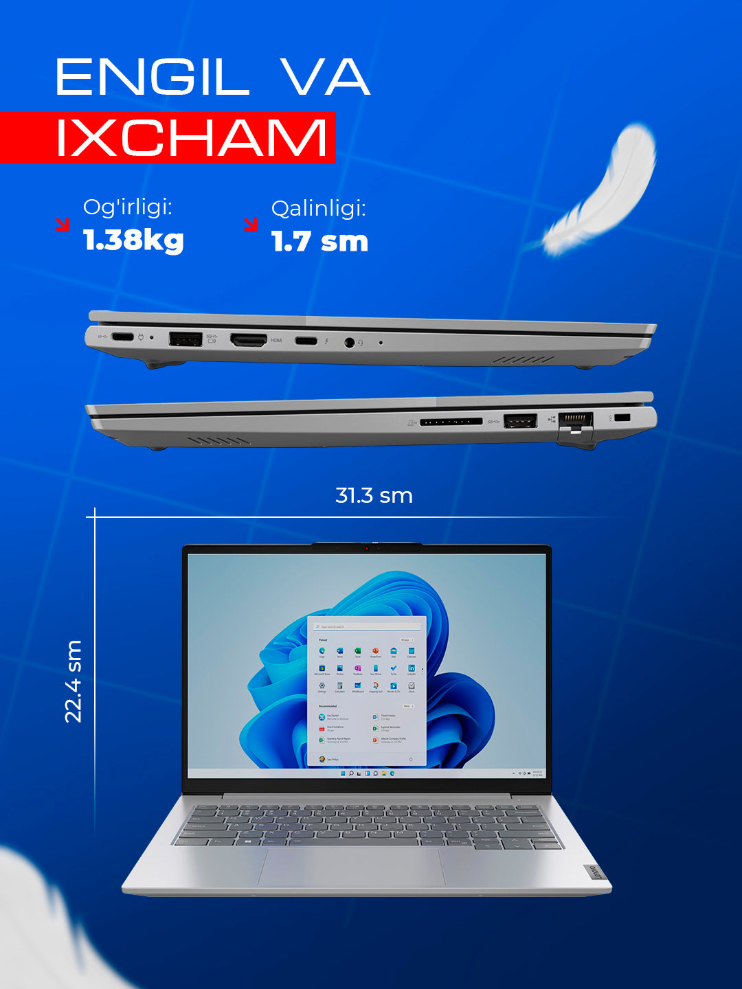 Noutbuk Lenovo ThinkBook 14 G7 IML, 14" FHD, Ultra 5 - 125U, 16 Gb RAM, 512 Gb SSD, DOS