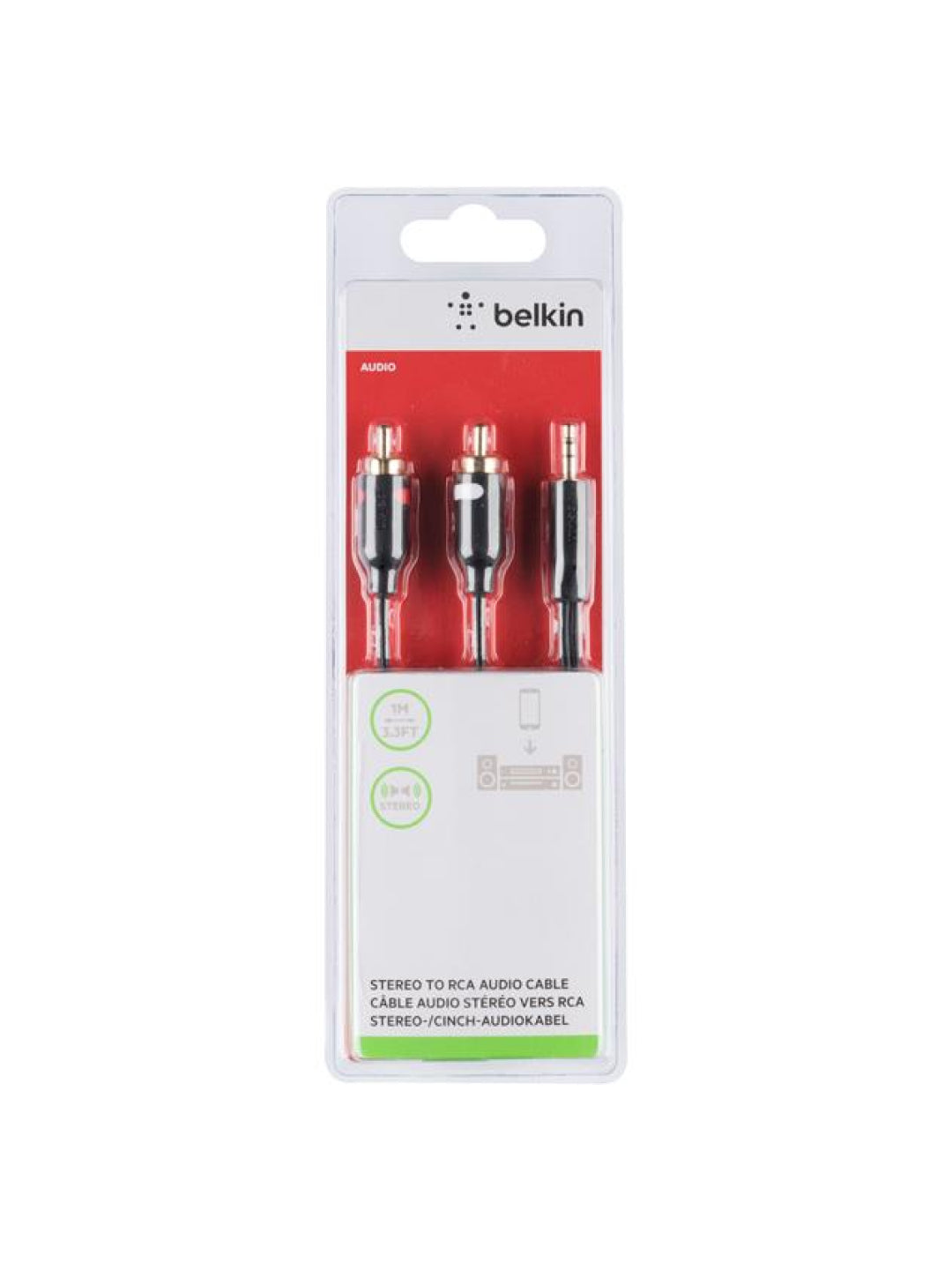 Audio kabel Aux Belkin uyasi 3,5 mm- M/RCA-Mx2, portativ, 2 m, qora/oltin