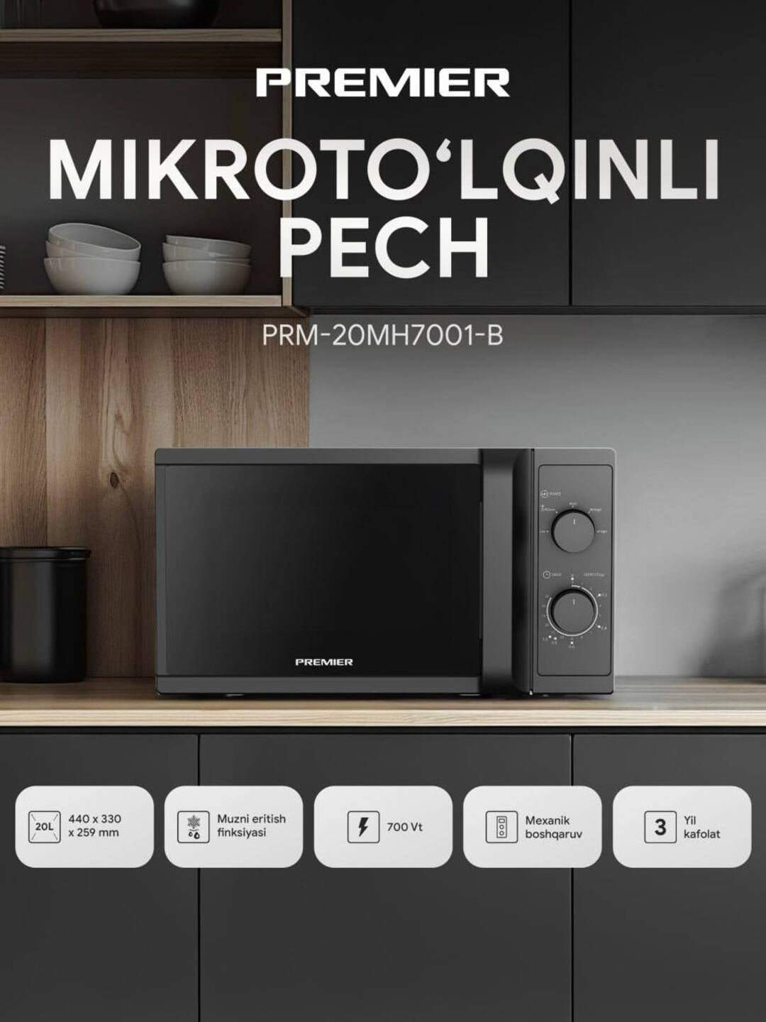 Mikroto'lqinli pech Premier PRM-20MH-7001, 20 litr