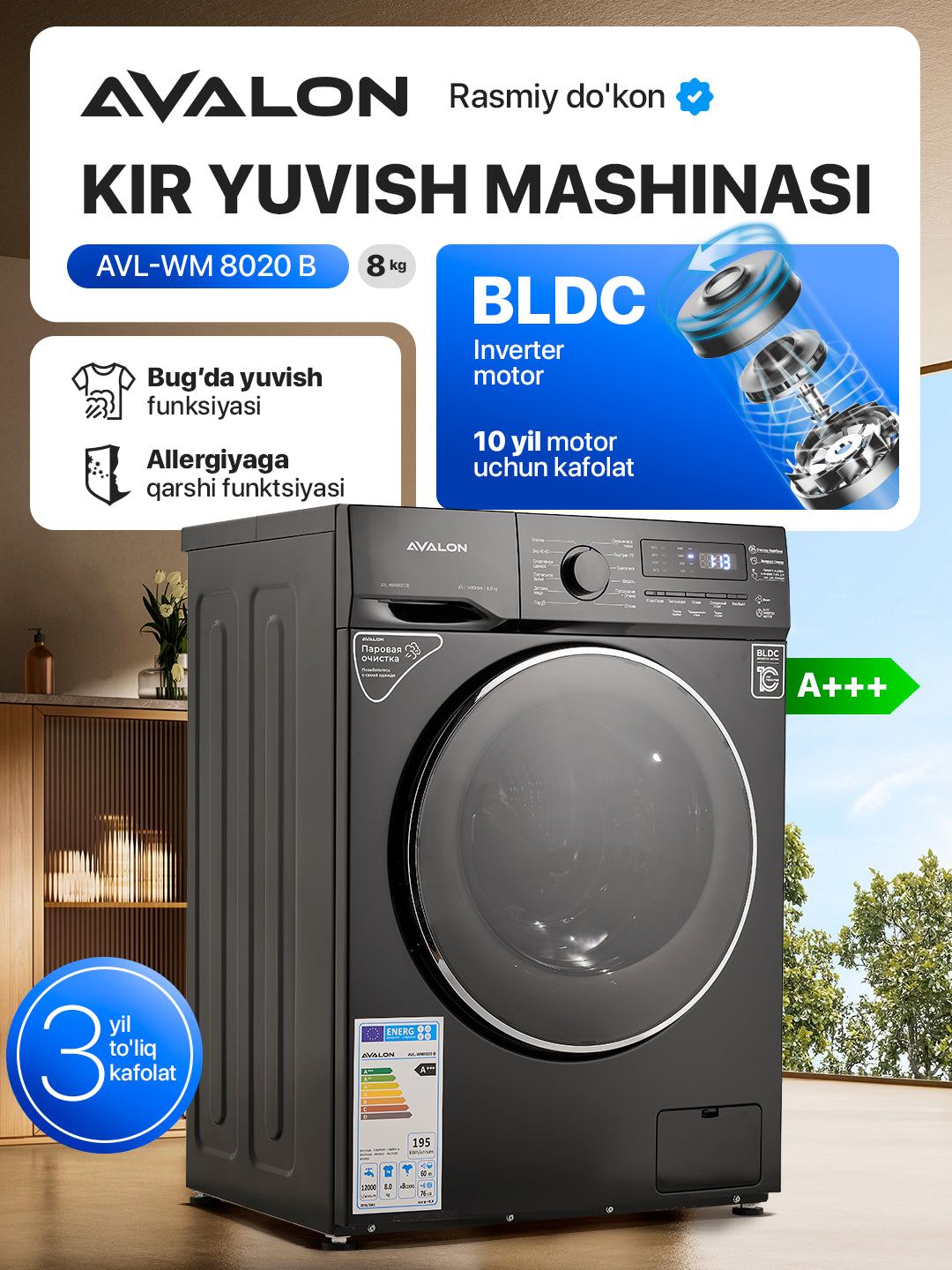 Kir yuvish mashinasi AVALON AVL-WM 8020 - (8 kg)