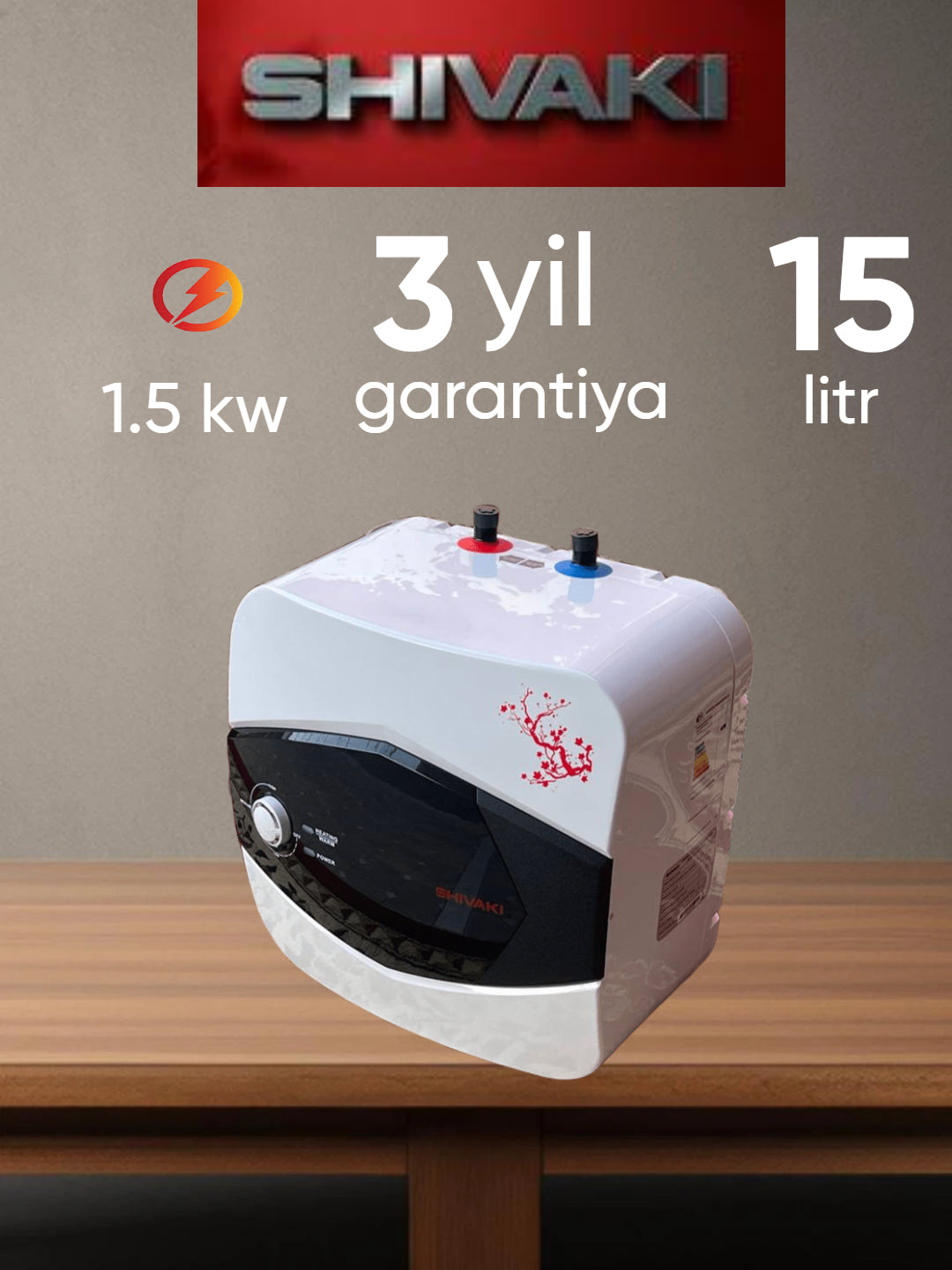 Shivaki suv isitgichi, germetik, oshxona uchun, 1,5 kVt, 10 va 15 litrli