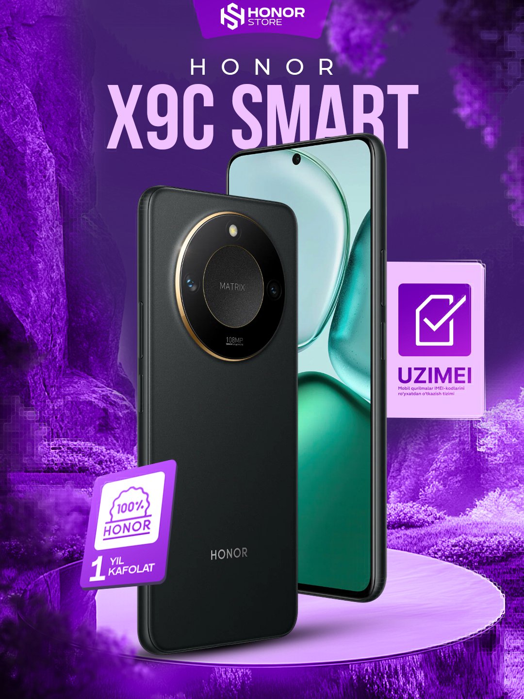 Smartfon Honor X9C Smart 5G, 8/256GB, 6.78", 108 + 16 Мп, NFC, tez zaryadlash 35 Vt