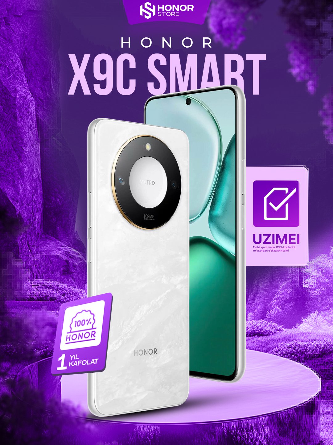 Smartfon Honor X9C Smart 5G, 8/256GB, 6.78", 108 + 16 Мп, NFC, tez zaryadlash 35 Vt