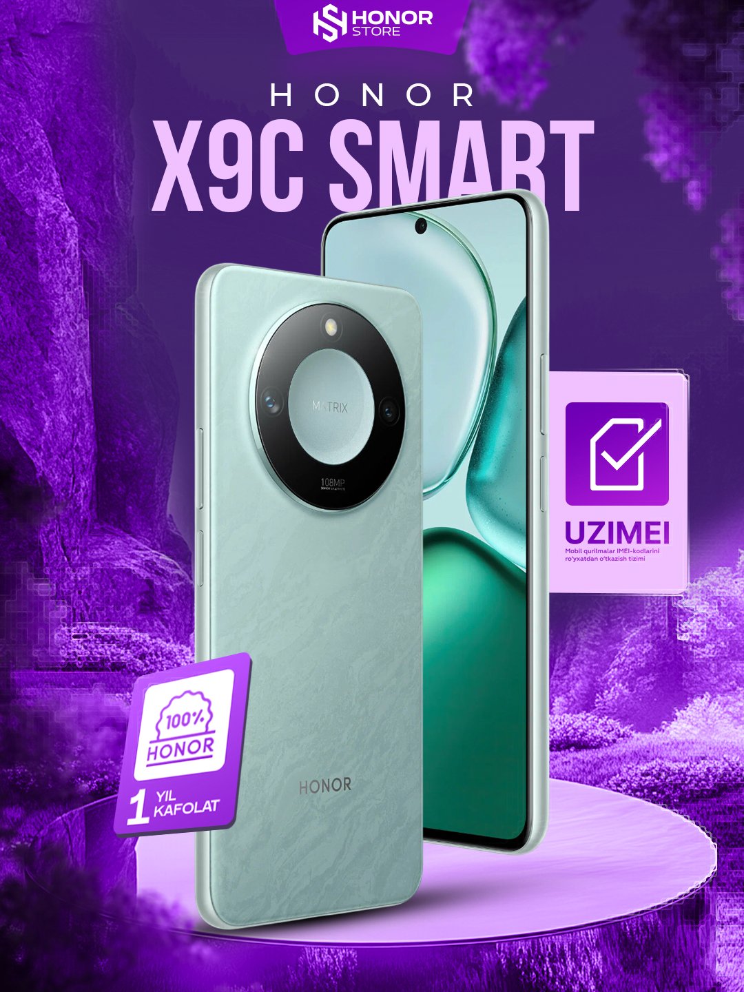 Smartfon Honor X9C Smart 5G, 8/256GB, 6.78", 108 + 16 Мп, NFC, tez zaryadlash 35 Vt