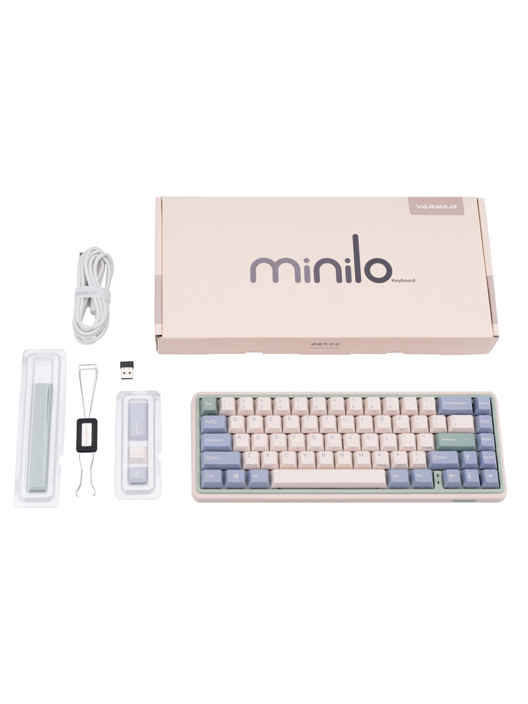 Varmilo klaviaturasi Minilo VXT67 HOT-SWAP Eucalyptus Kailh Prestige BT/WL/USB-A, Hot-Swap