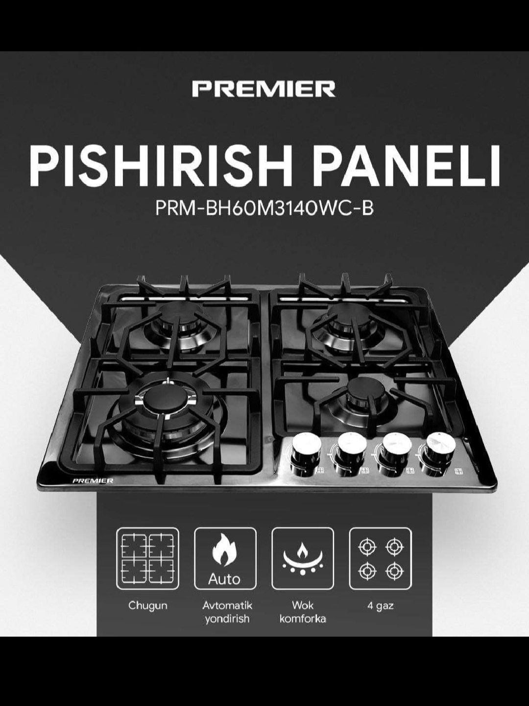 Gaz paneli PREMIER PRM-BH60M3140WC-B 60X60
