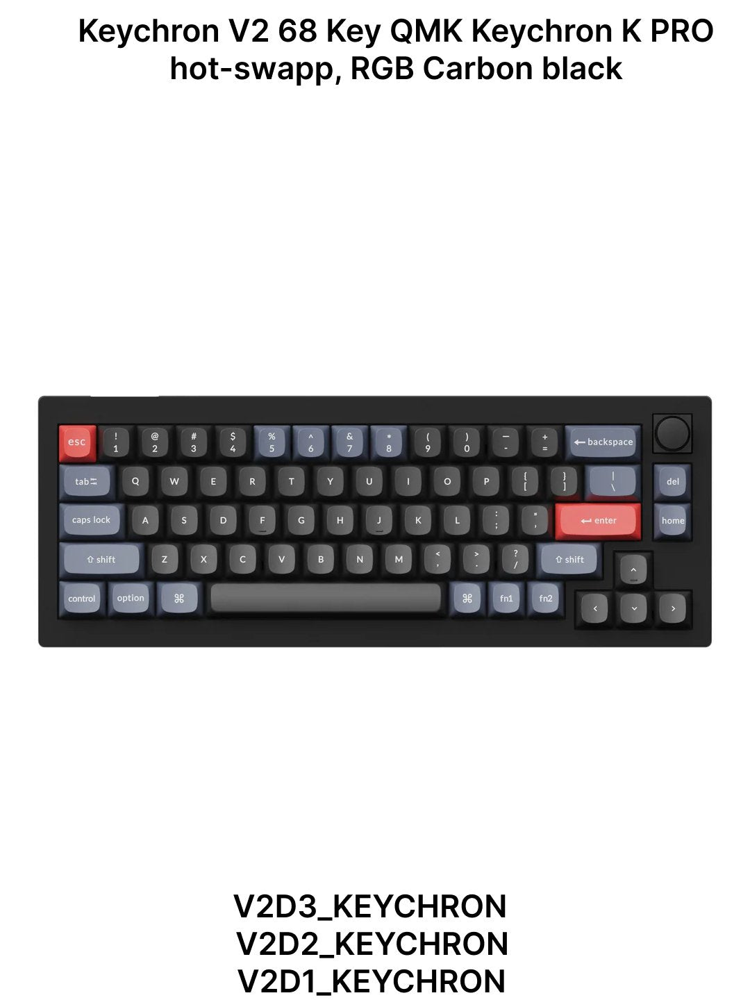 O‘yin mexanik klaviaturasi Keychron V2 QMK K PRO Hot-Swap, RGB, Knob,Carbon Black V2D3