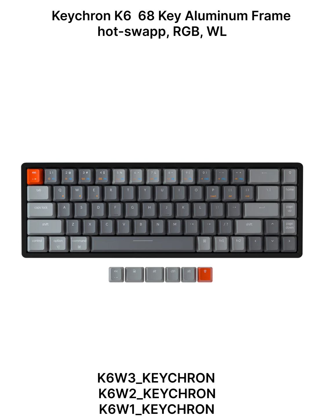 Keychron K6 simsiz mexanik klaviatura 68 Key Aluminum Frame Hot-Swap, RGB,