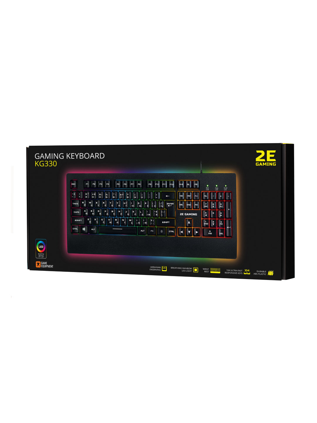 Simli o‘yin membranali klaviatura 2E Gaming KG330 LED USB, qora